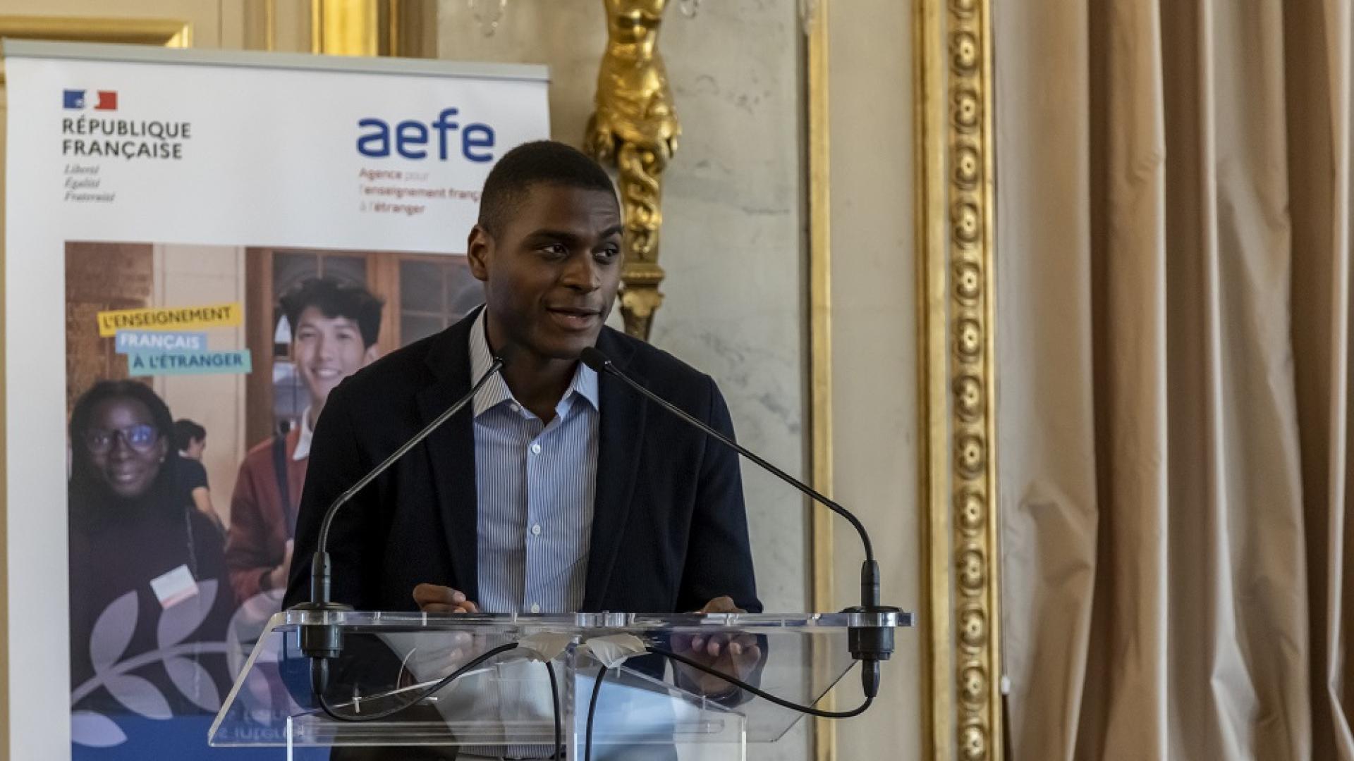 Jonathan Ndjodo, boursier FEM et animateur de la cérémonie - Crédit : Sabrina Budon